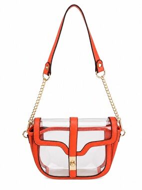 Clear & Orange Crossbody Bag With Gold Chain Strap By UNNI